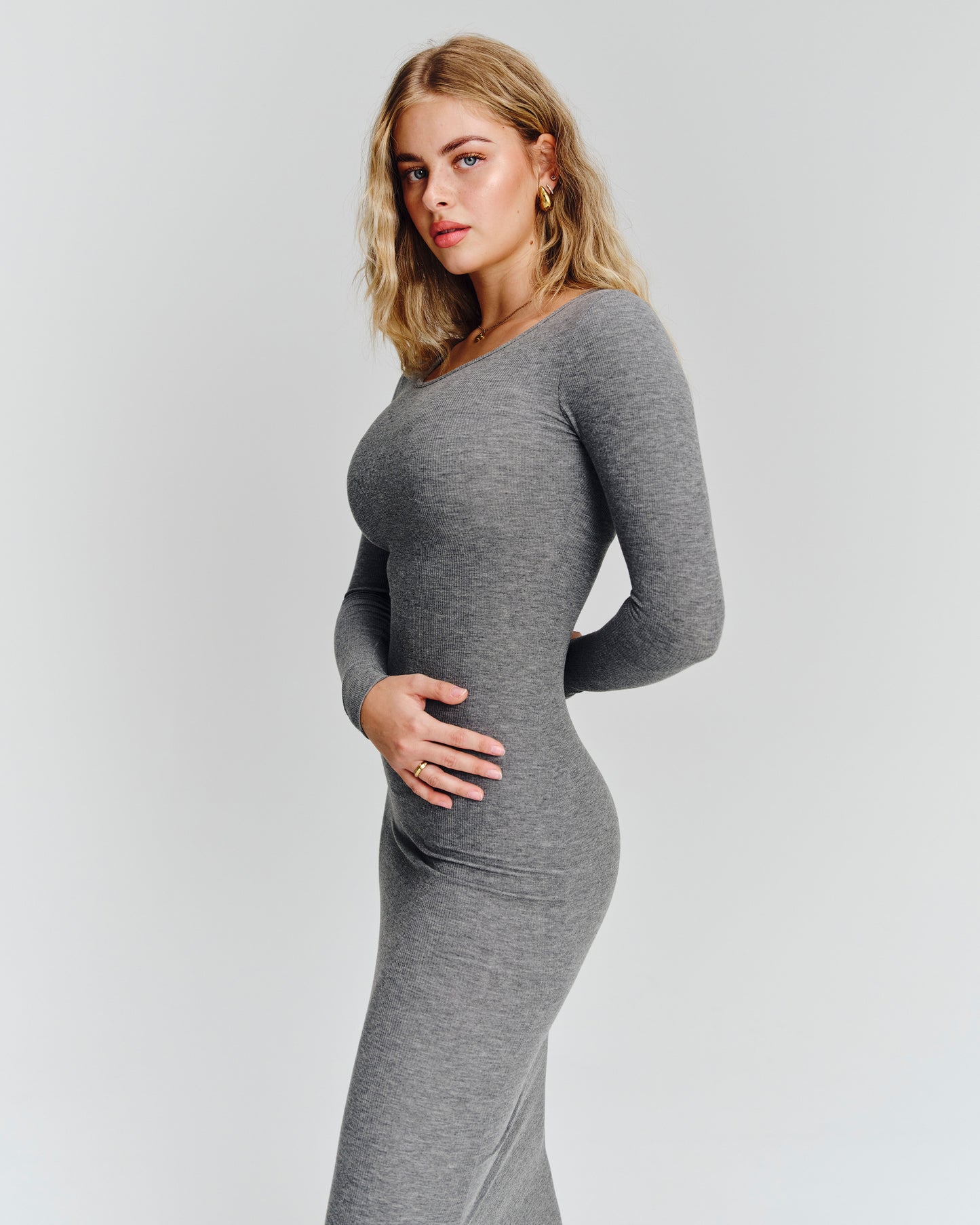 Bodycon Long Sleeve Dress - Stone Grey