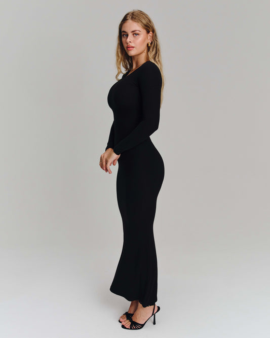 Bodycon Long Sleeve Dress - True Black